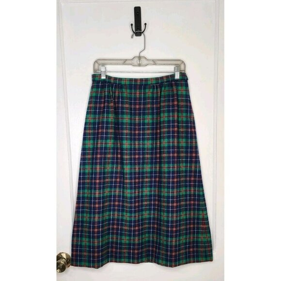 Pendleton 100% Wool Skirt Sz 14 (Actual Sz 8) Midi Blue Green Red Plaid A-Line - Picture 1 of 5